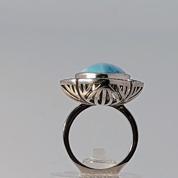 Marahlago Larimar Rhodium Plated Silver Ring Cushion-Cut Stone & Topaz - Picture 5 of 13
